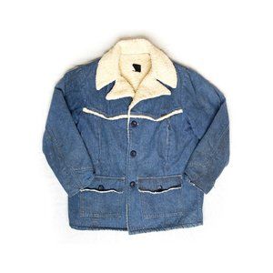 Vintage 1970's Sears Roebucks Denim and Sherpa Lined Coat Workwear Chore Jacket